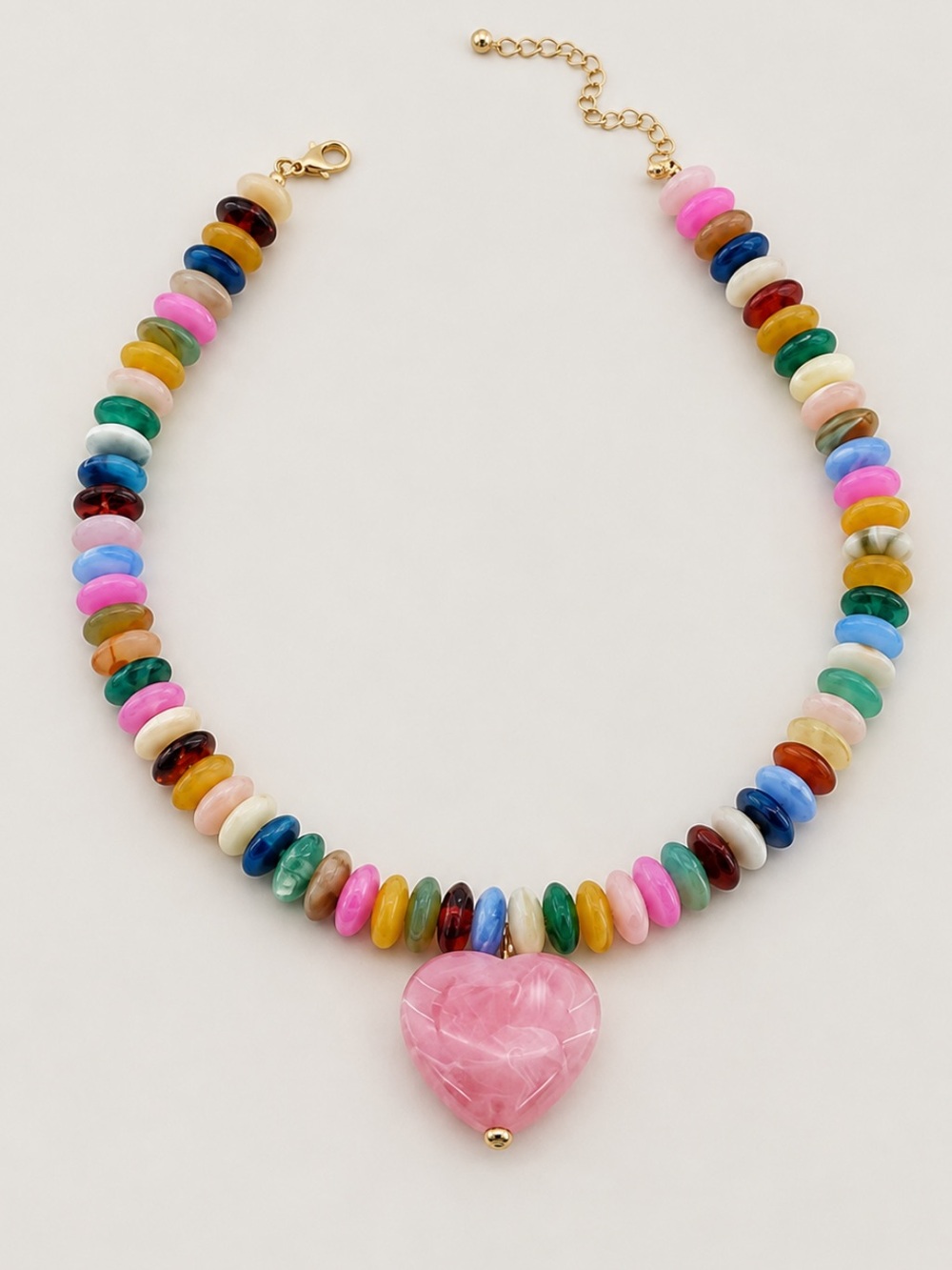New! Mixed Color Beaded Pink Heart Dopamine Necklace NWOT